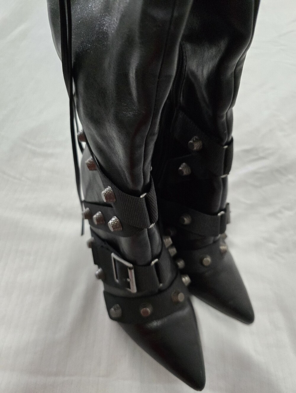 Steve Madden Black Pointed Studded Knee-High Boots